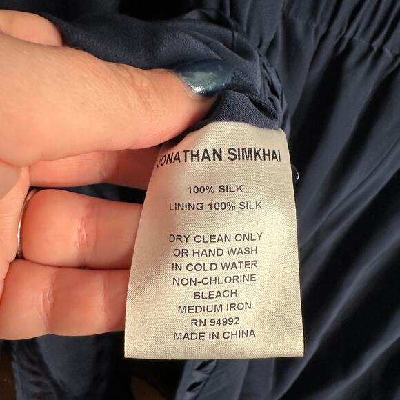 JONATHAN SIMKHAI | Silk Navy Blue Crossbar Romper Jumpsuit | Size Medium - Picture 9 of 10